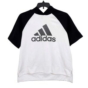 Adidas Athletic Fashion‎ Short Sleeve Hooded Sweatshirt Womens Large White Black